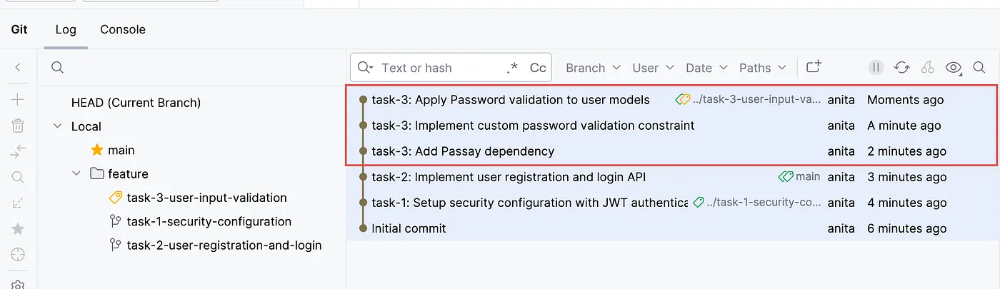 Merging a feature branch: BEFORE squashing