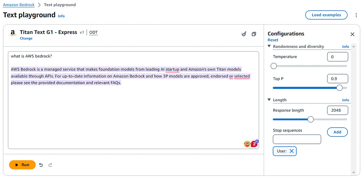 Text playground on Amazon Bedrock