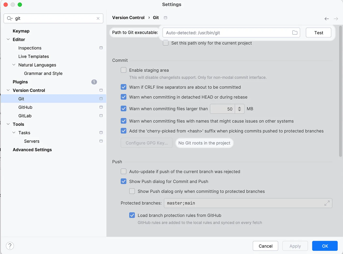 Version control system settings