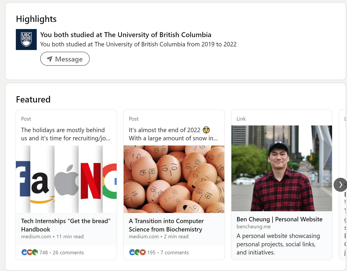 Parse through highlights and features to find common interests.