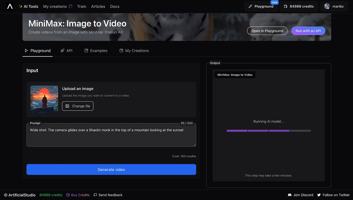midjourney and artificialstudio animate ai character minimax