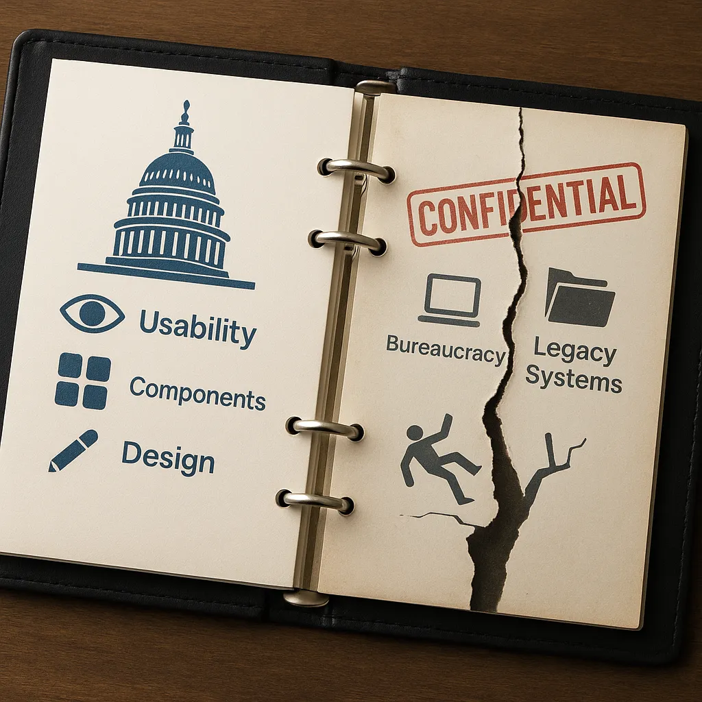 Visual representation of government website modernization challenges, showing the disconnect between technical infrastructure updates and user experience improvements.