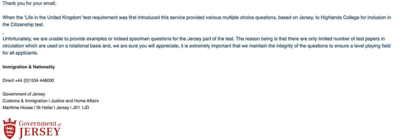 Jersey Immigration Response