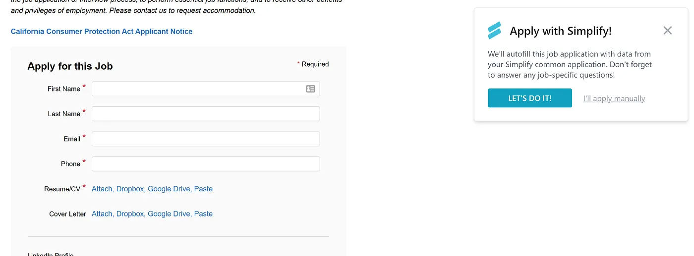 For some job apps, we can directly click the Let’s Do It button and autofill our information.