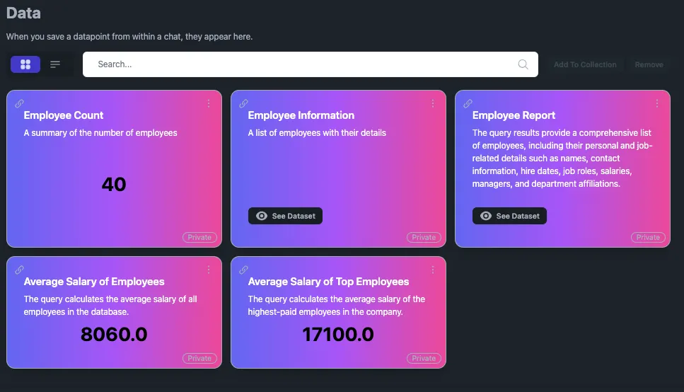 Tile view of the data page