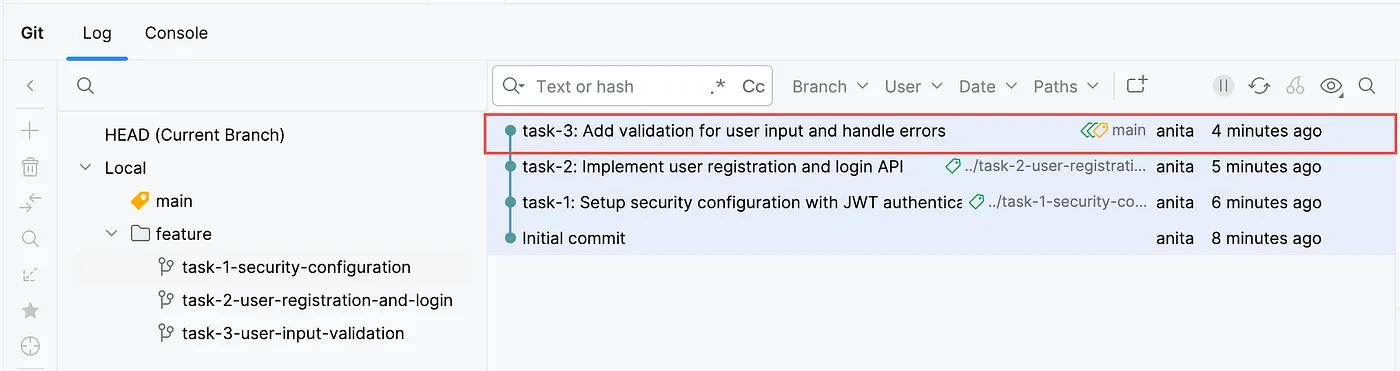 Merging a feature branch: AFTER squashing