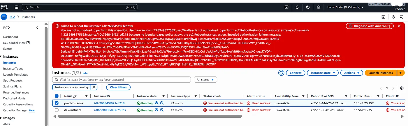 Denied error for Prod instance