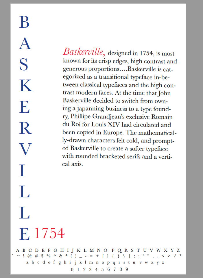 Project 3 Process. Typeface: Baskerville, by Dee Harris