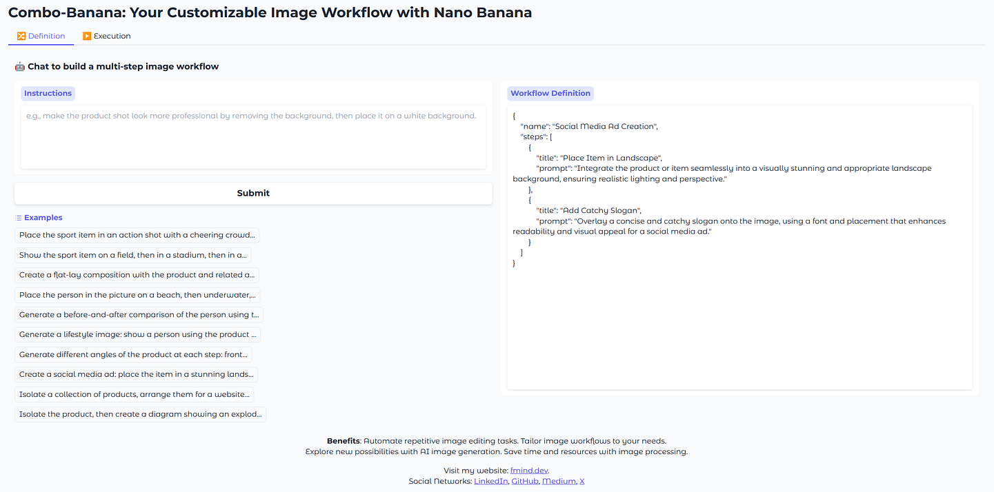 Combo-Banana: Workflow Definition Tab
