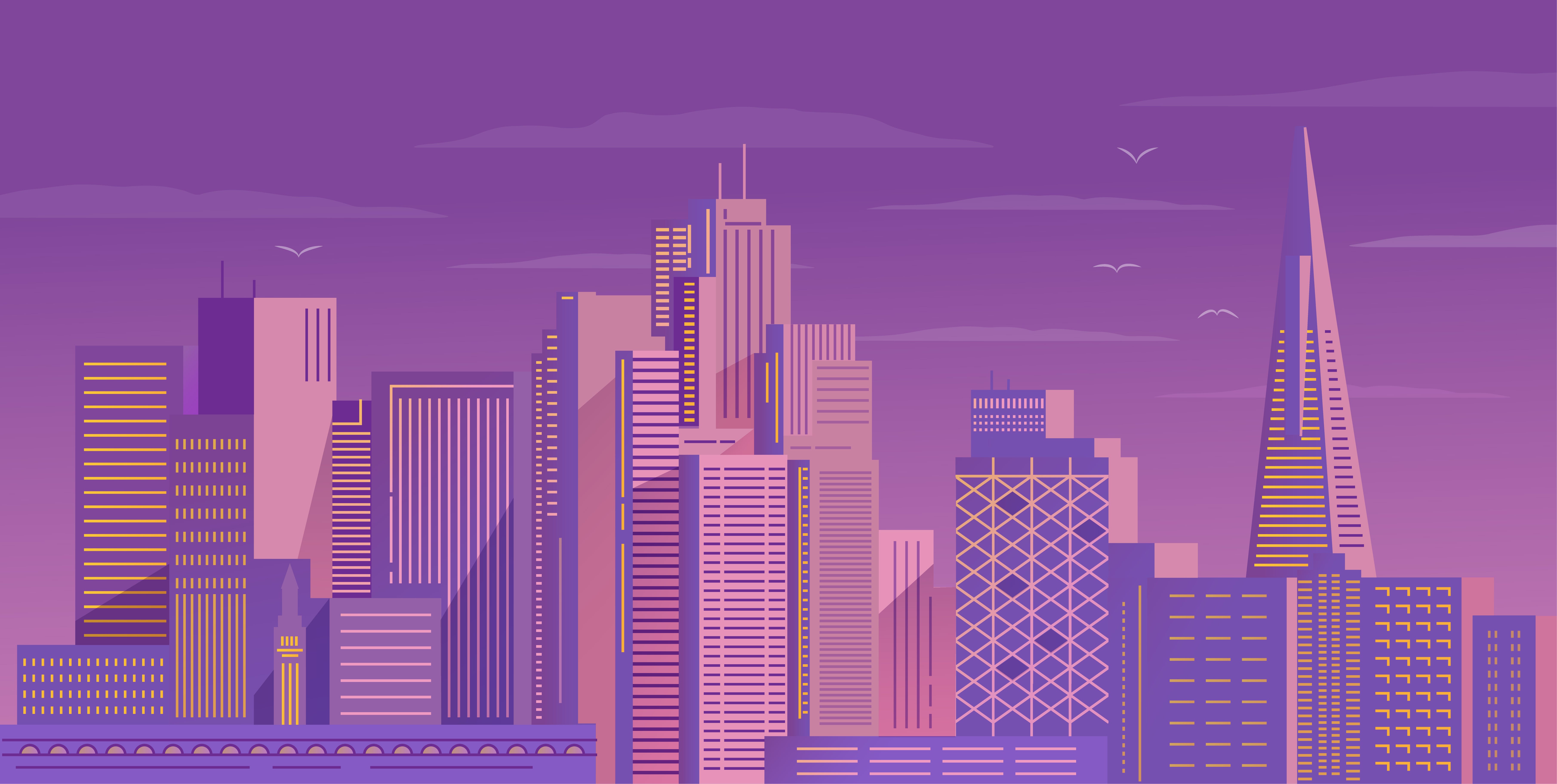 Illustration of the San Francisco skyline at twilight.