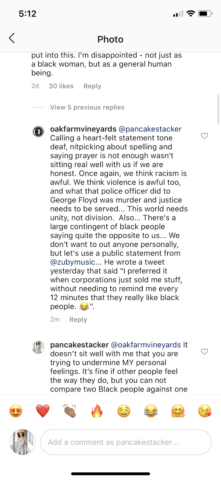 Screenshot of the vineyard’s response to Chandamheer’s Instagram comment.