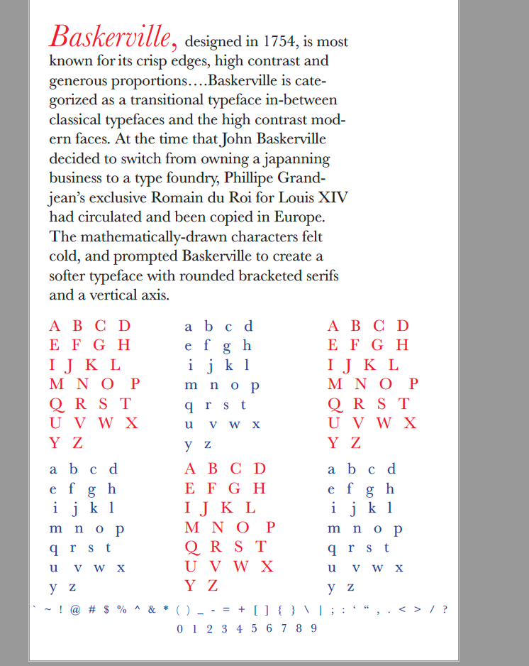 Project 3 Process. Typeface: Baskerville, by Dee Harris