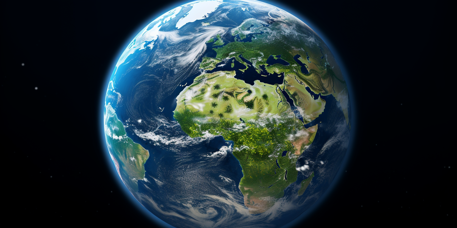 Midjourney generated image of Earth from space, green, clean