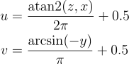 Eqn 2: Mapping (x, y, z) coordinate to (u, v).