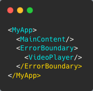 Basic React app structure with component VideoPlayer wrapped in an ErrorBoundary component