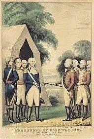 Surrender of Cornwallis at Yorktown, October 1781, by Nathaniel Currier. Image: Wikipedia