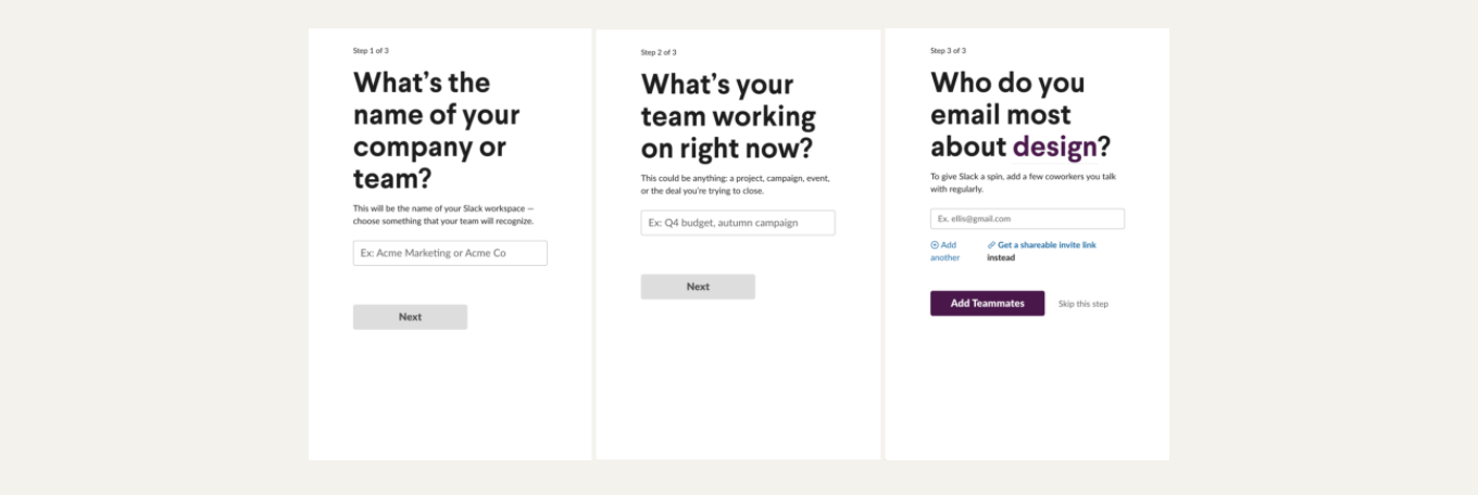 Slack company signup process.
