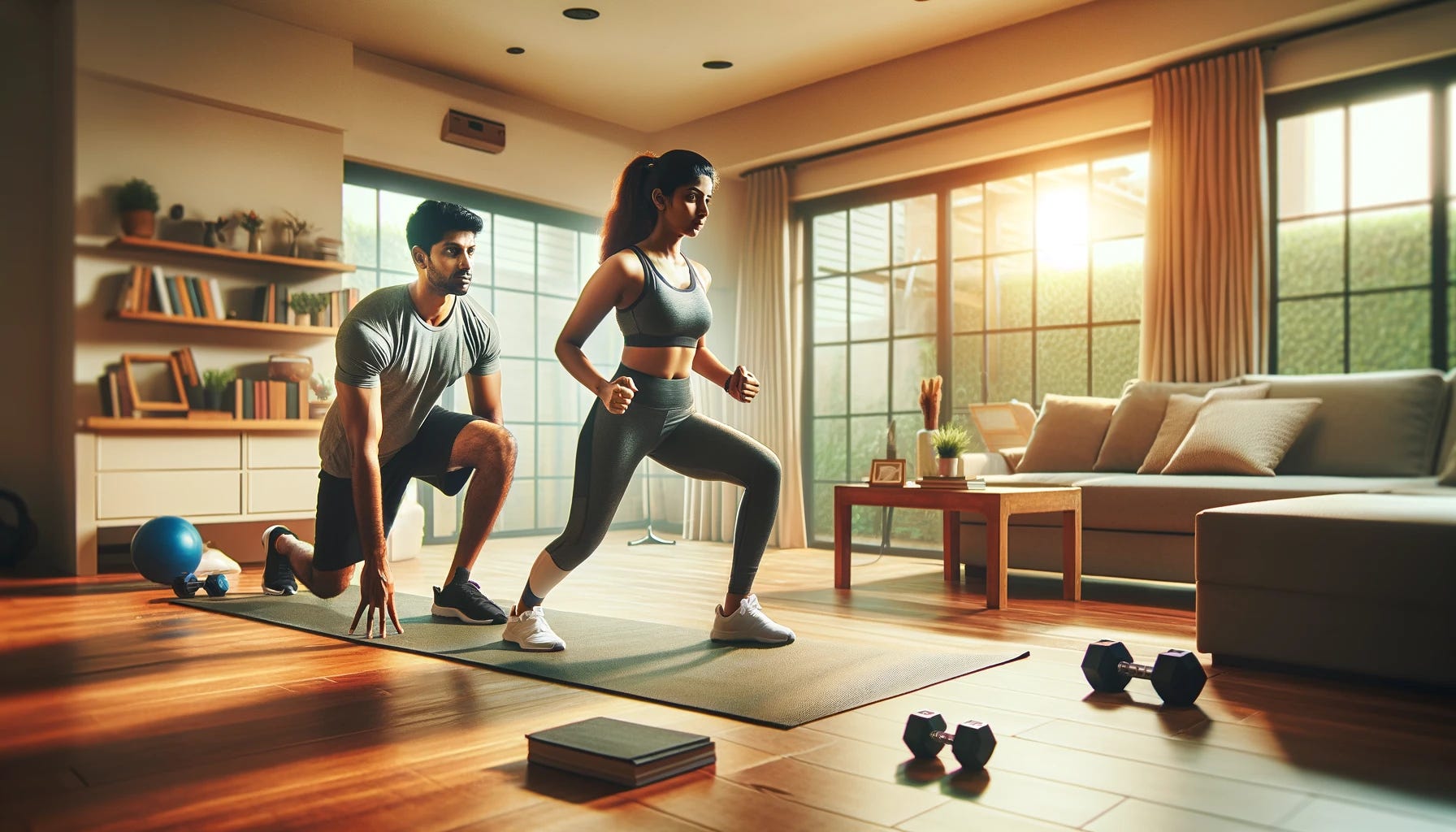 Healthy Lifestyle: Couple Exercising Together at Home Gym