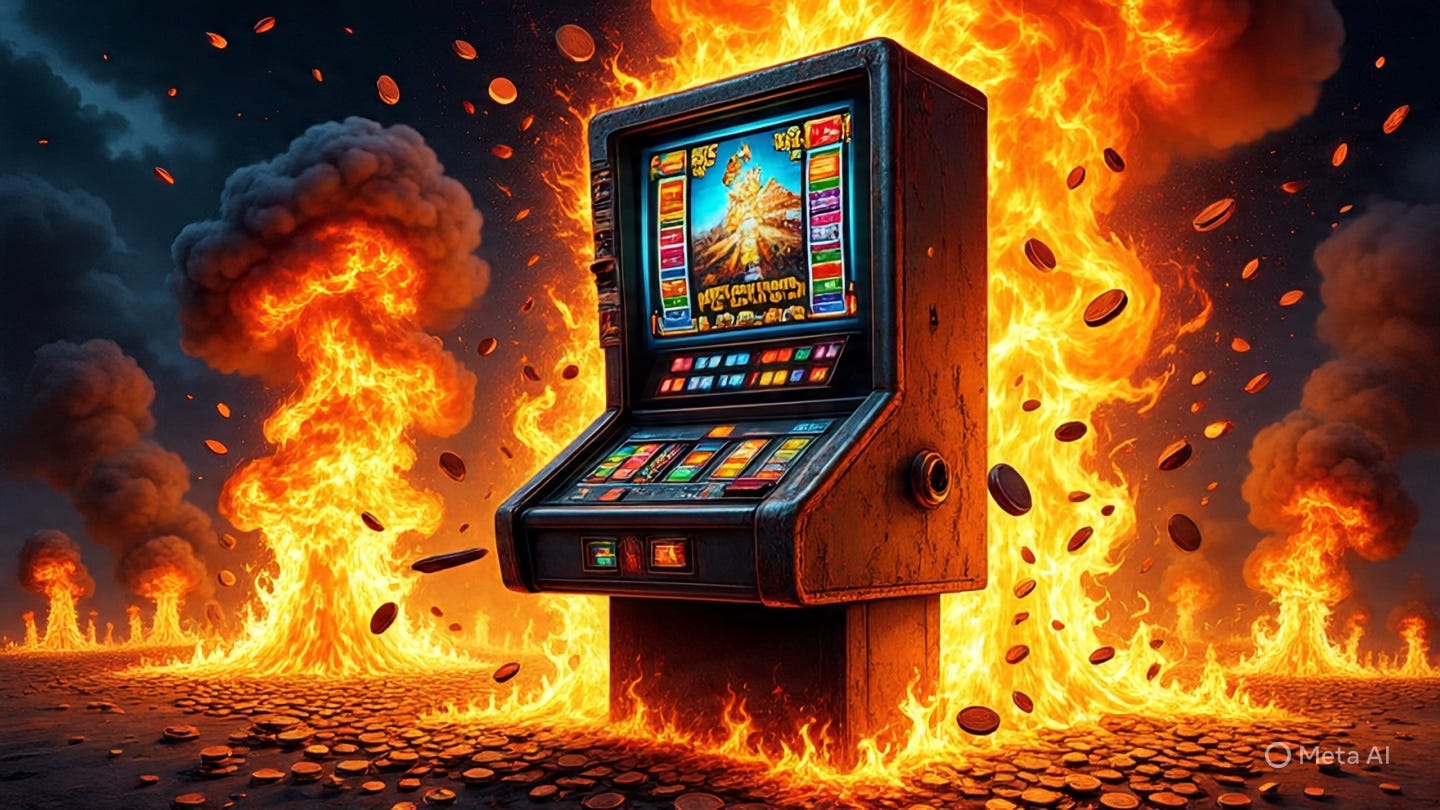 불길에 휩싸인 슬롯머신