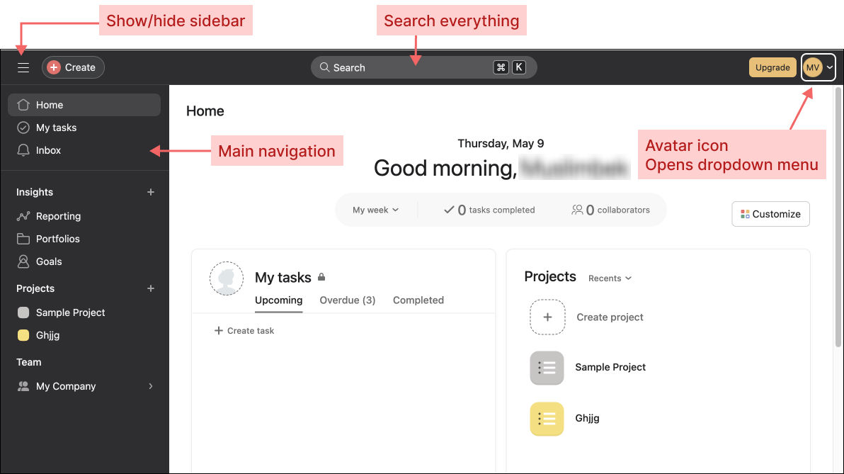 Asana CRM layout
