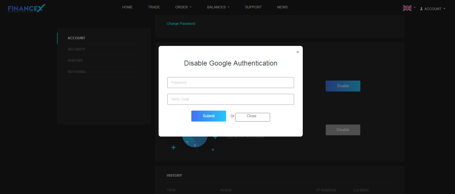 FinanceX — How To Enable/Disable 2FA Security With Google Authenticator |  by FinanceX | FinanceX | Medium