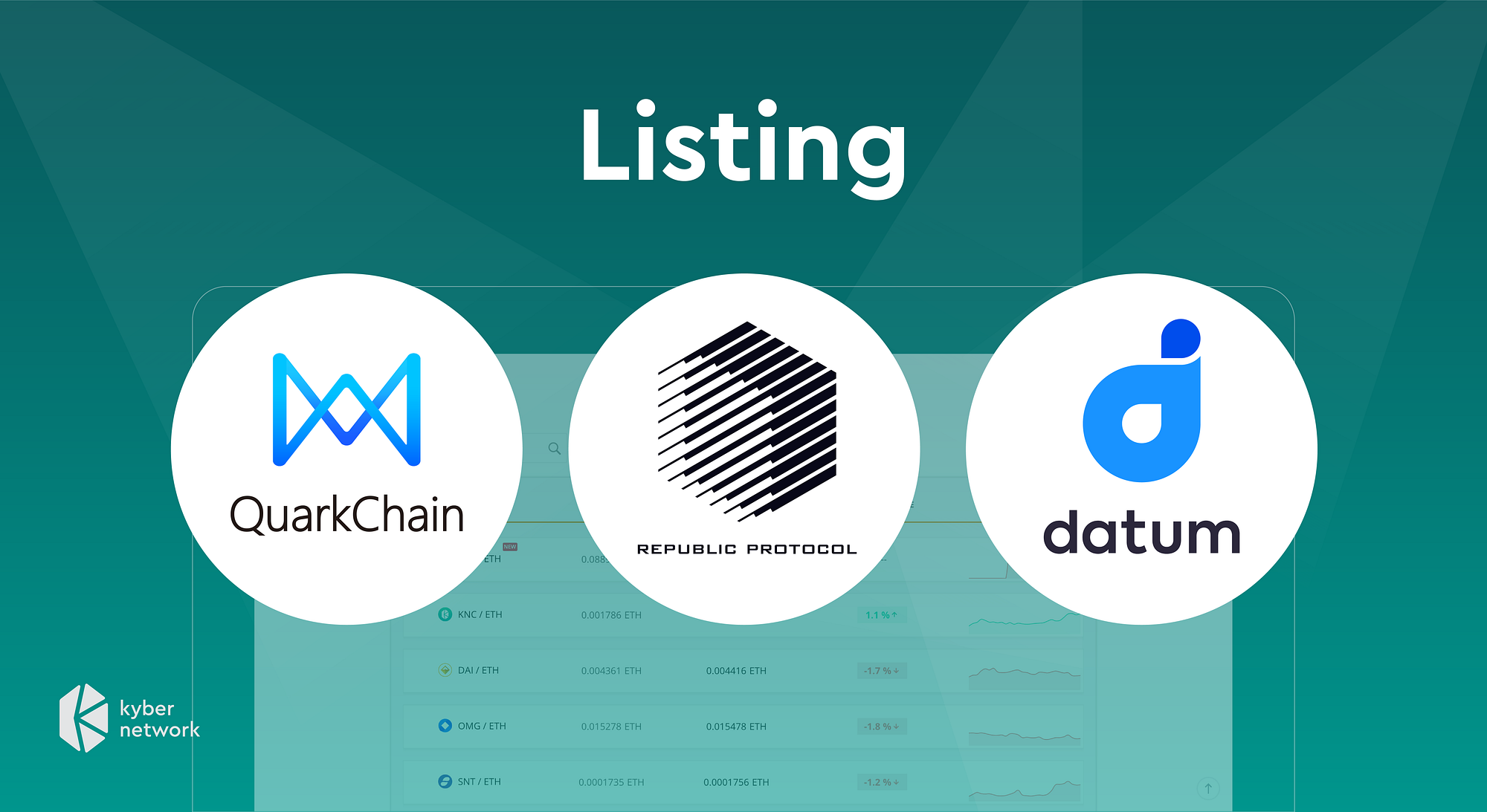 Datum, QuarkChain and Republic Protocol are now available on Kyber Network  | by Anton Buenavista | Kyber Network | Medium