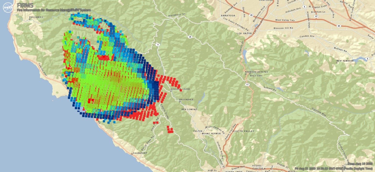 A large cluster of green, blue, and red dots taking up about a third of the map to the northwest.