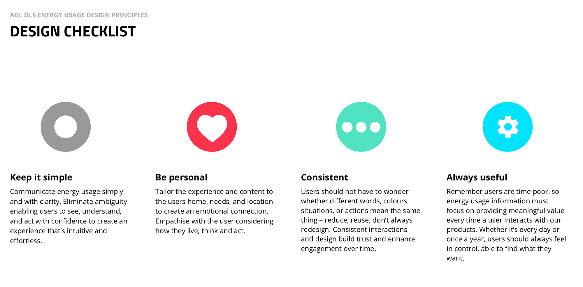 Usage Design Principles. AGL usage data and visualisation by