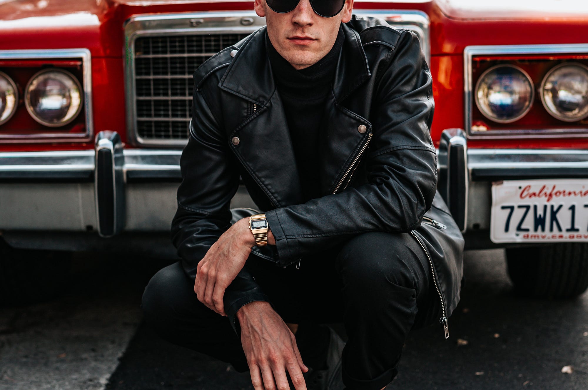perfume on leather jacket