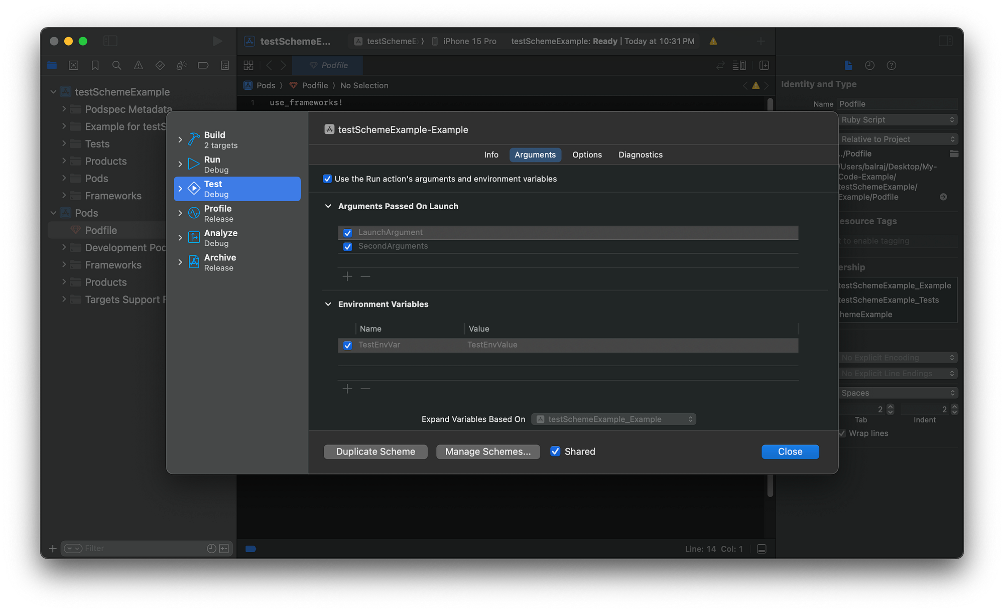 Cocoapod subspec | default subspec | cocoapod scheme | cocoapod
