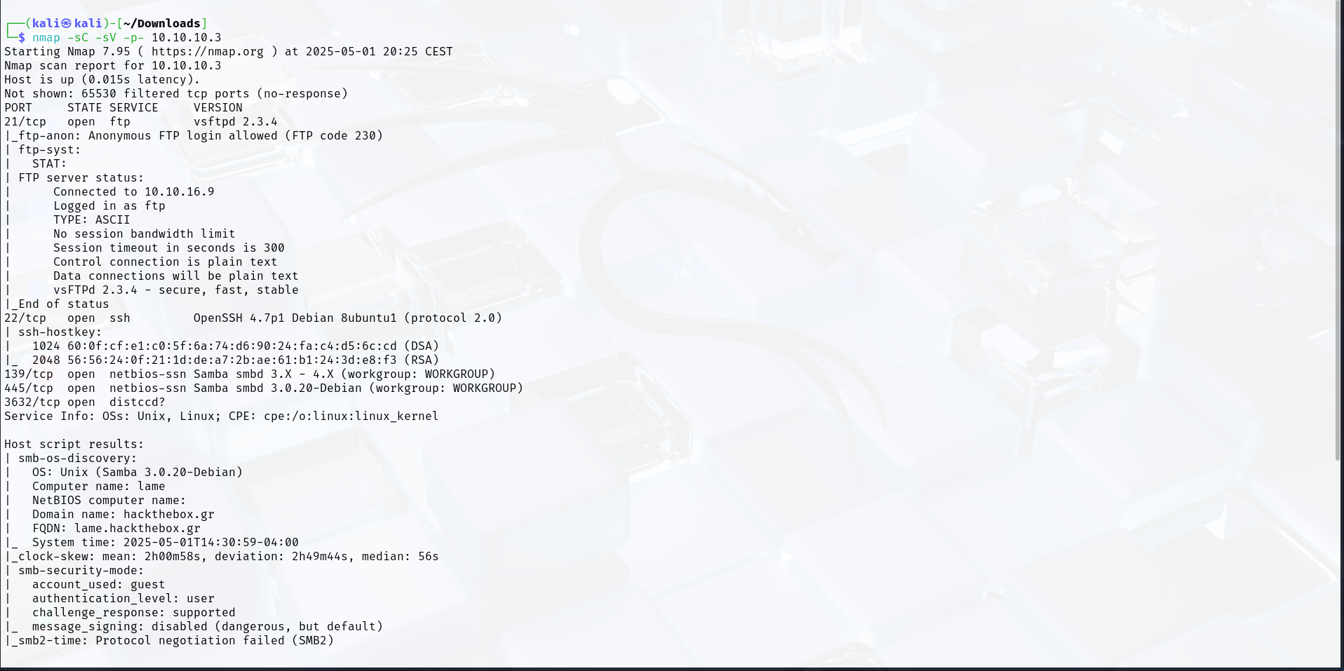 HackTheBox — Lame Walkthrough. Task 1: How many of the nmap