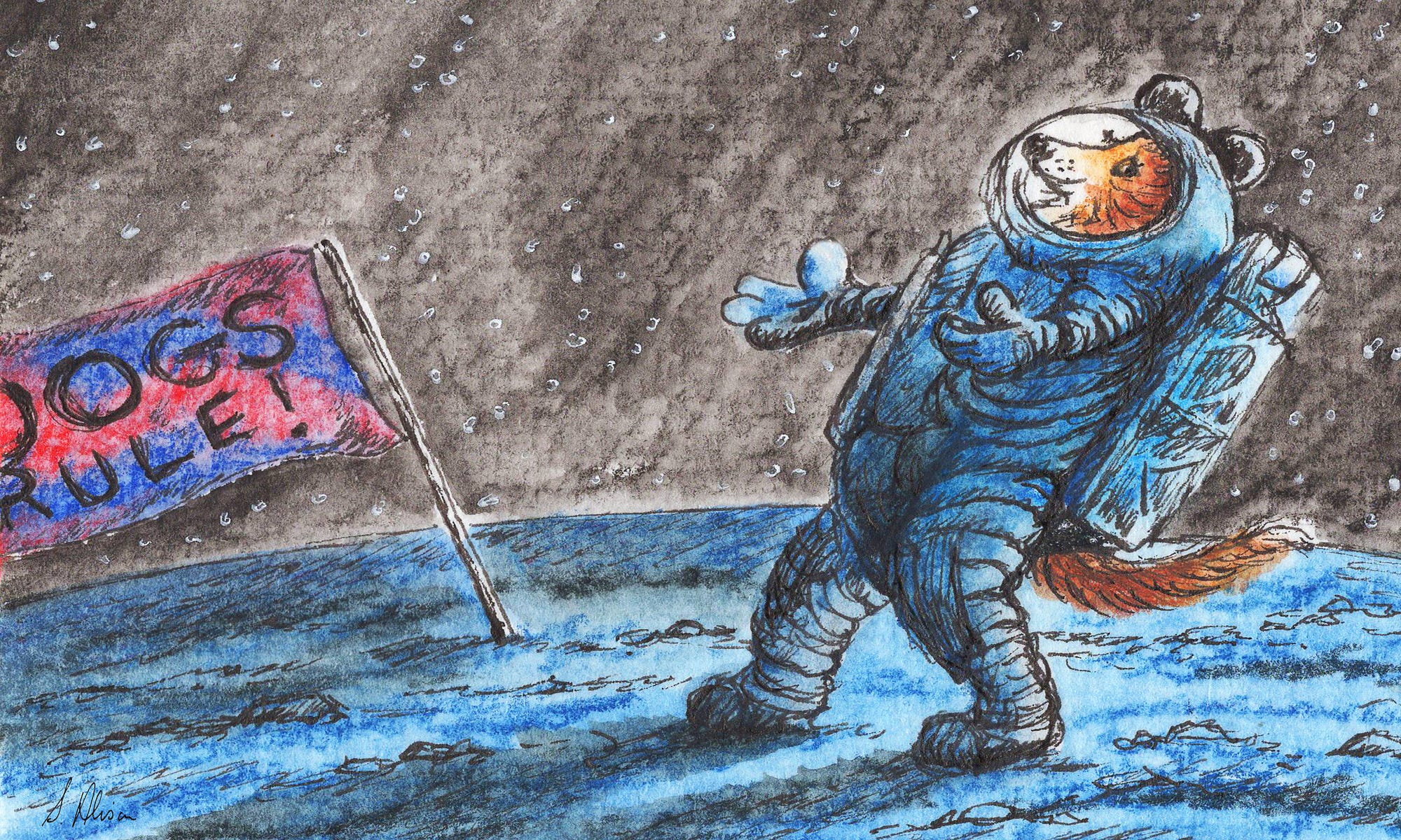 Dogs In Space Suit On The Moon