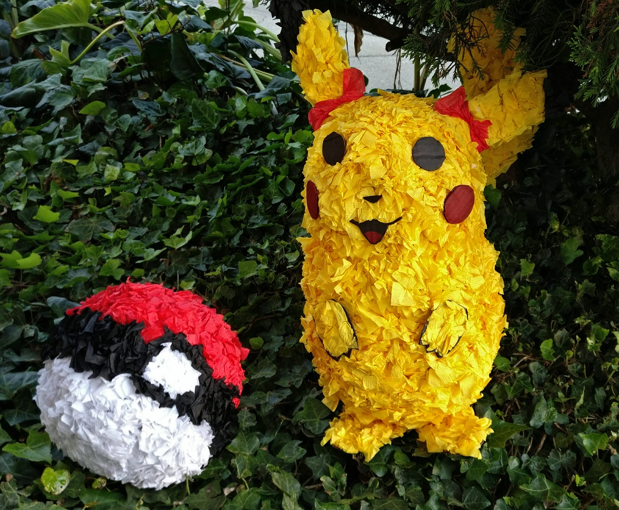 Pokemon Piñata | Project #6. Pikachu and pokeball piñatas made of… | by  Anne | ThriftedCrafts | Medium