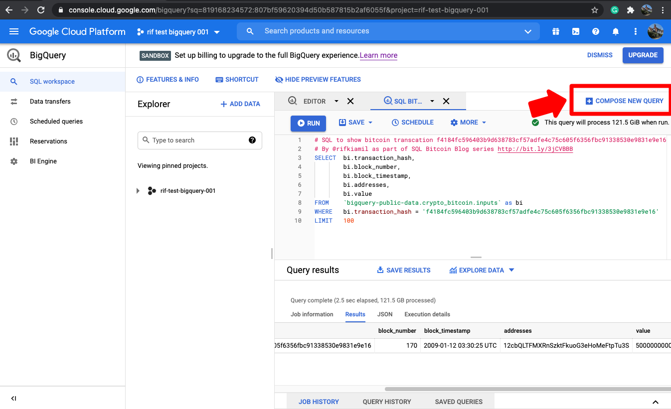 The fastest way to learn SQL with Bitcoin data on a live database from  Google - Part 1 | by Rif Kiamil | Google Cloud - Community | Medium