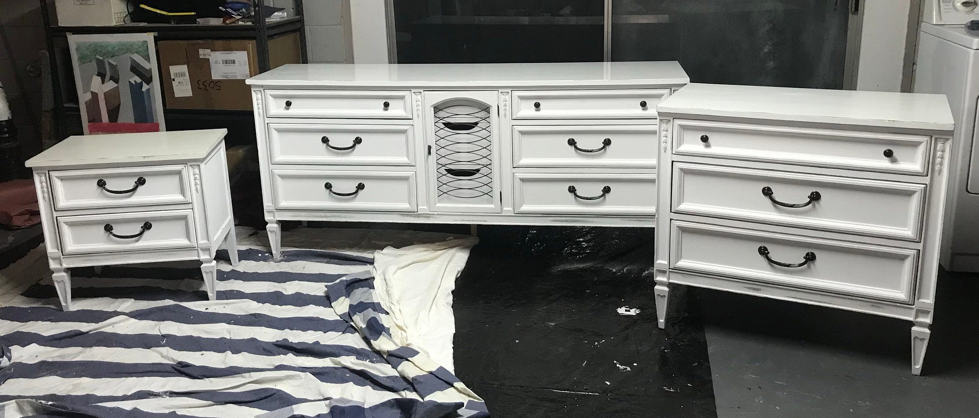 White over black distressed furniture deals
