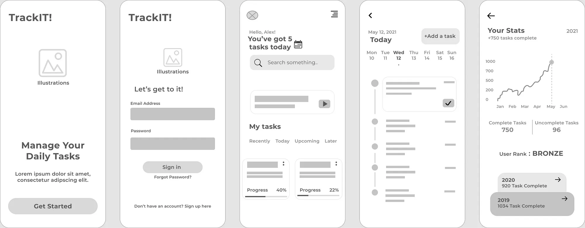 Task management app wireframe