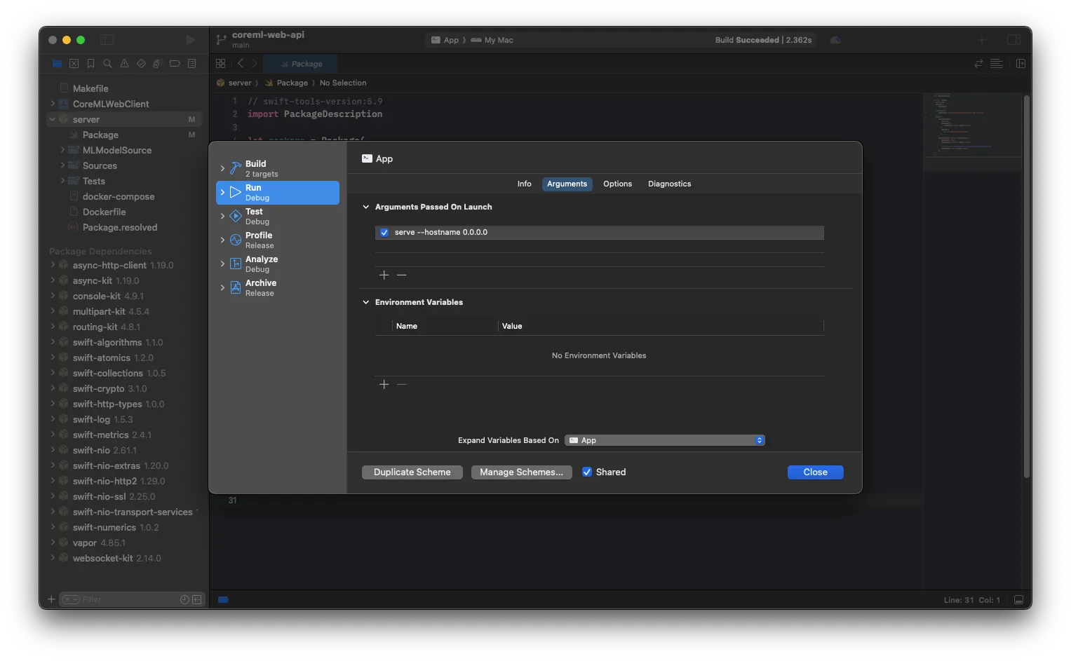 Xcode scheme configuration
