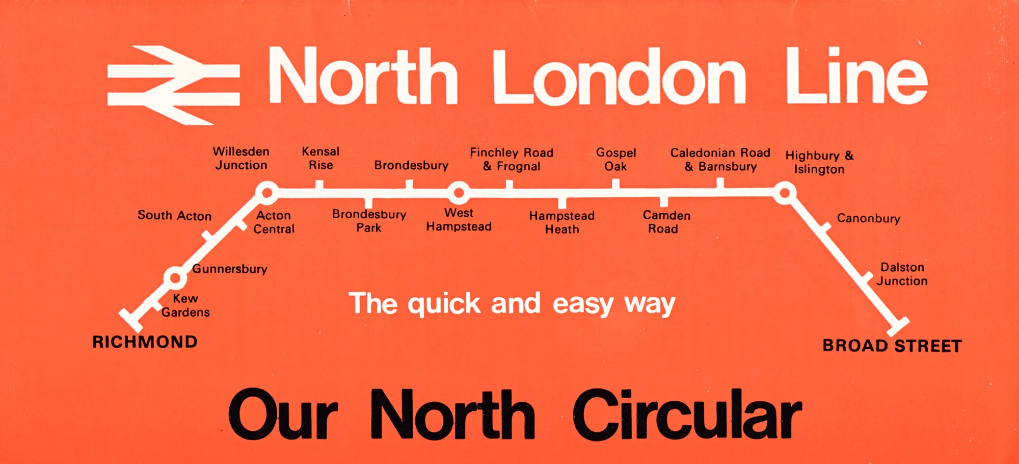 North London timetable cover for the 1970s. It shows the route between Broad Street and Richmond.