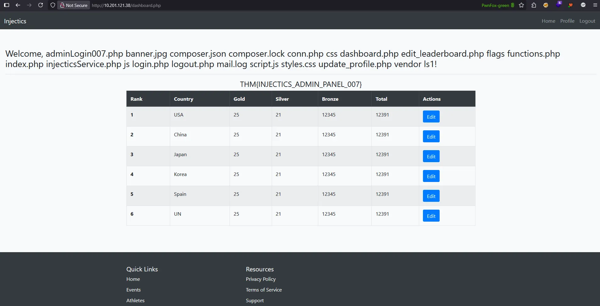 Directory listing showing flags folder exists