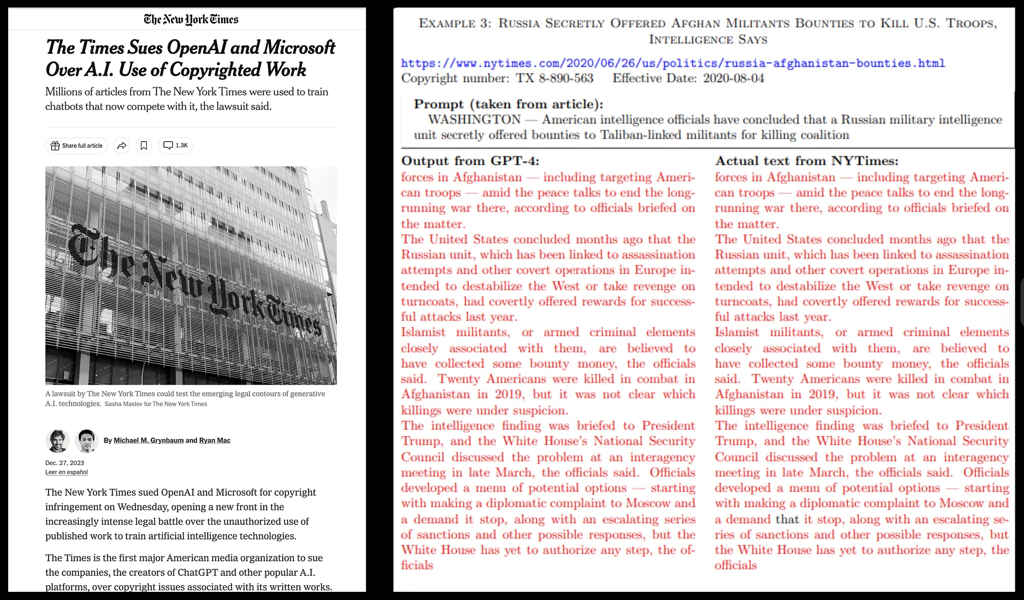 Proof given by NYT in lawsuit against OpenAI that ChatGPT was plagiarizing articles