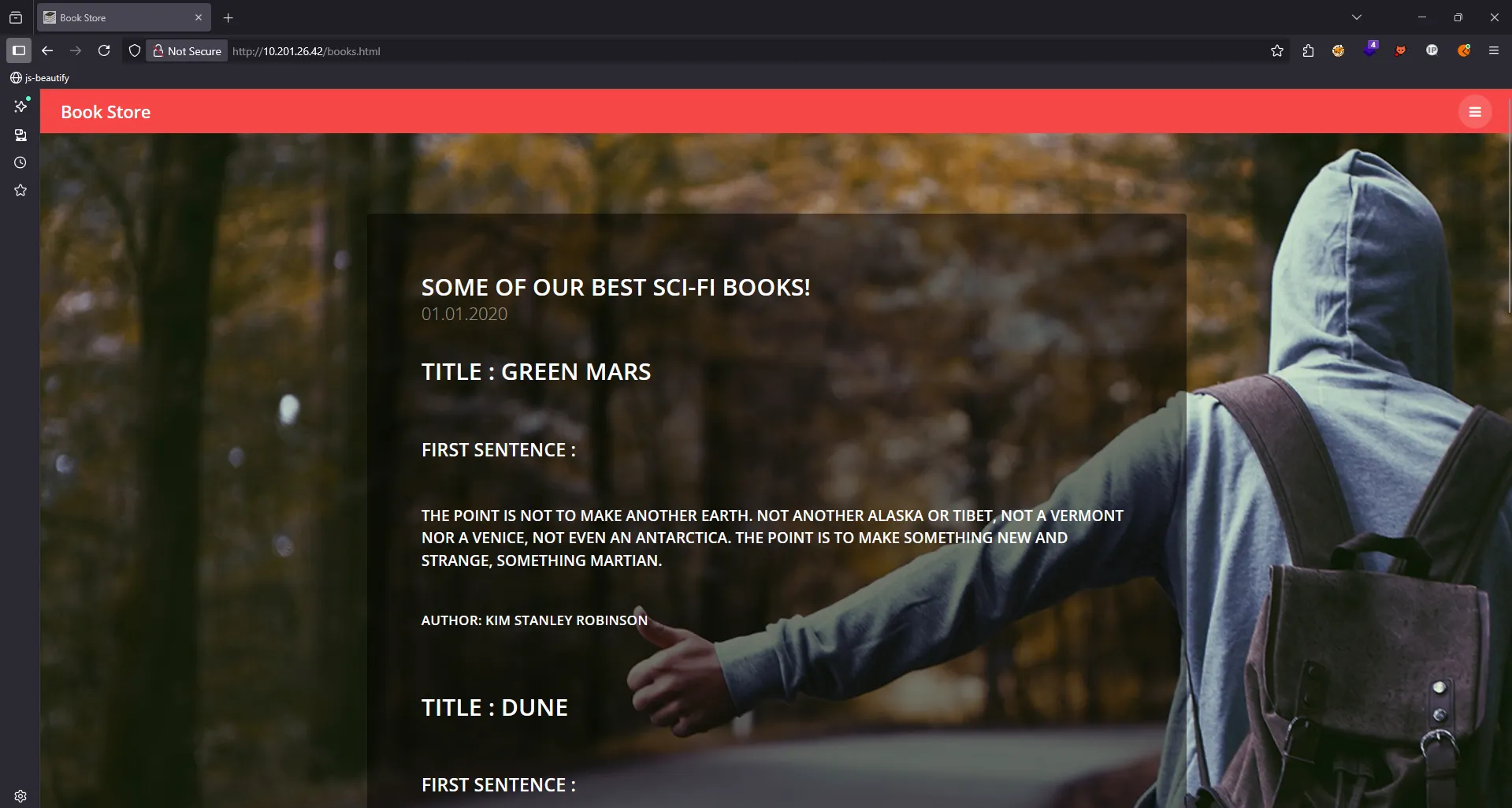 Website initial view