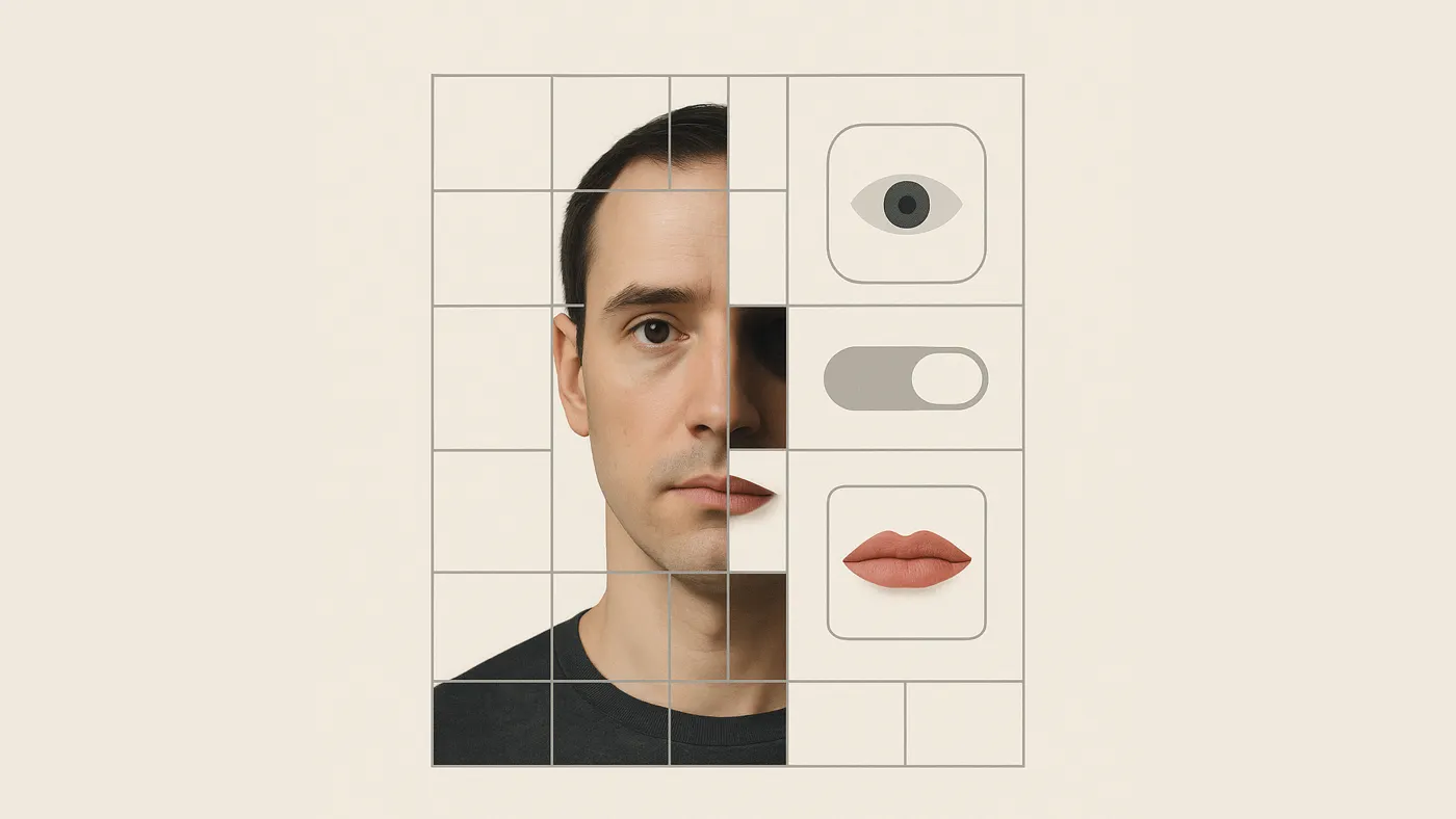 Visual representation of the tension between modular design systems and human authenticity in product design.