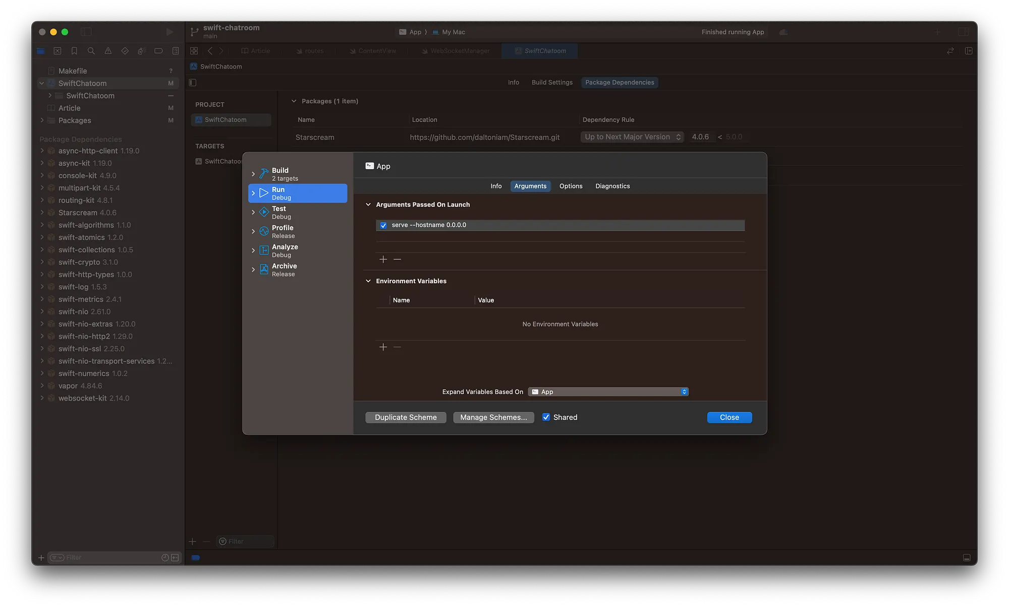 Xcode scheme configuration