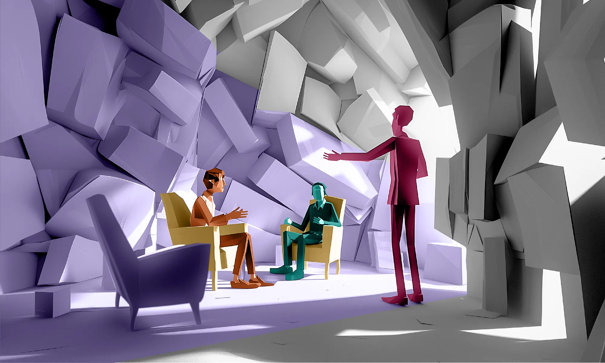 停止设计基于聊天的AI工具。_ Image of someone stopping a one-on-one conversations