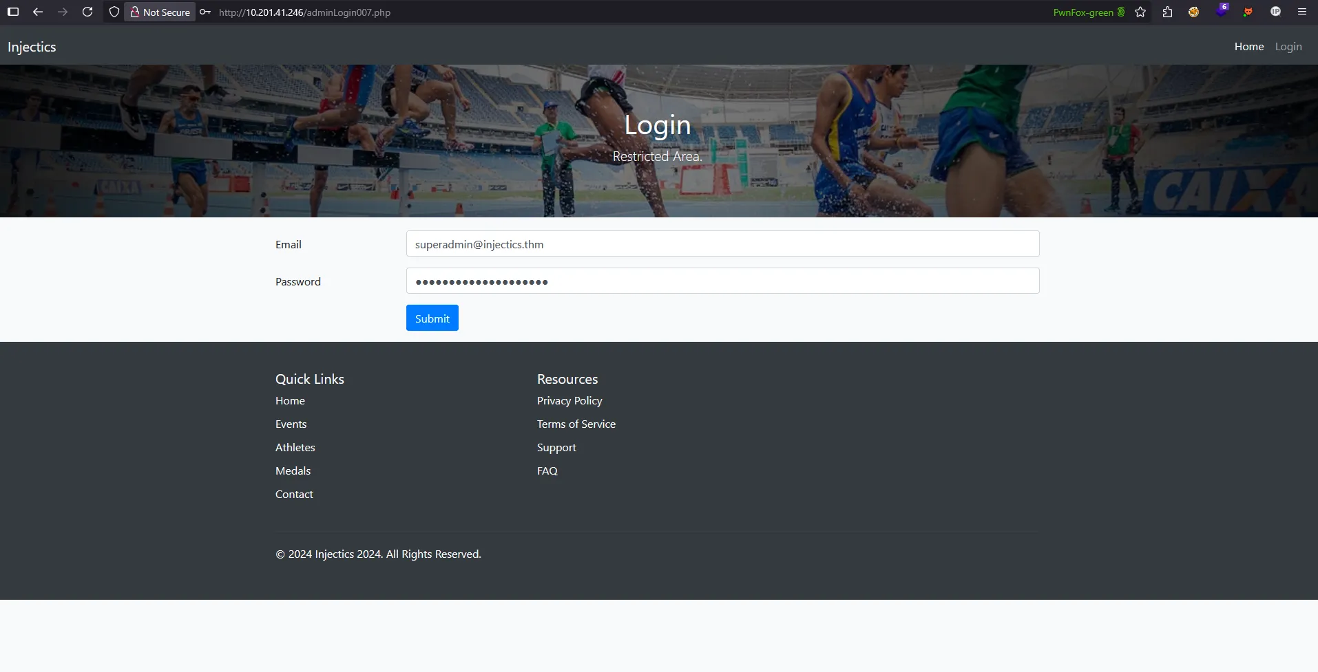Successful admin login showing administrative dashboard