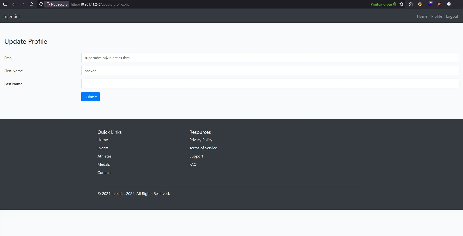 Profile page with multiple input fields