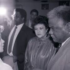 Former President Barack Obama and Chicago Mayor Washington at a Roseland Vocational Training and Job Placement Assistance Center ribbon cutting, March 23, 1987. credit Peter J Schulz