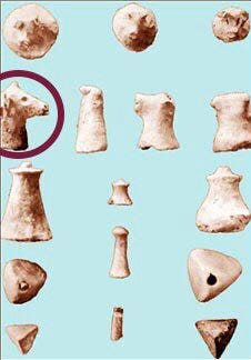 A horse-like figurine from Lothal (circled, as part of a set of “chessmen”)