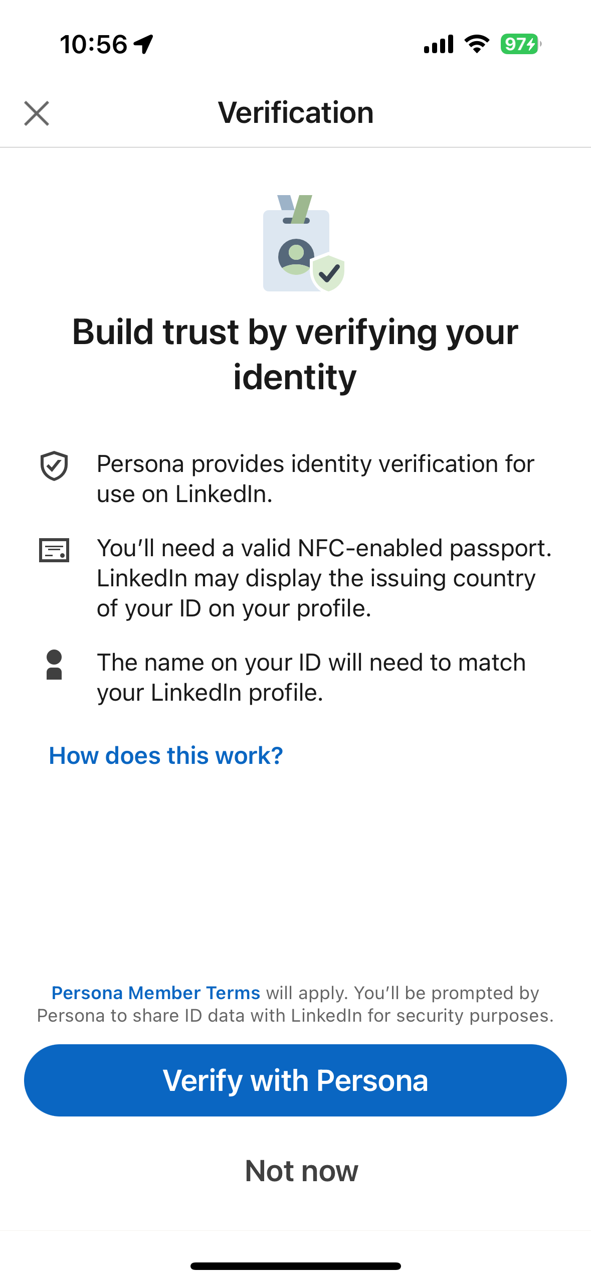 LinkedIn identity verification — NFC 晶片護照的KYC身分認證廣泛運用via persona solution -  Mu Chen (Erhau) - Medium