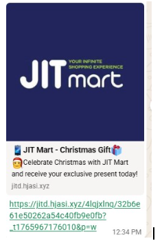 Screenshot of the viral link as forwarded in a WhatsApp group